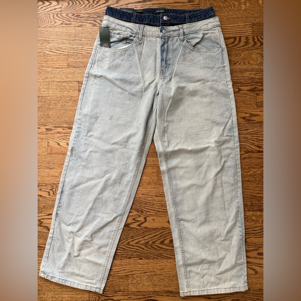 Wild Fable Dark and Light Wash 90s Relaxed Straight Denim Jeans Size 14